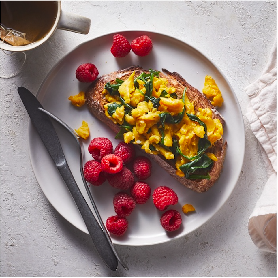 Spinch and Scrambled Egg with Raspberries